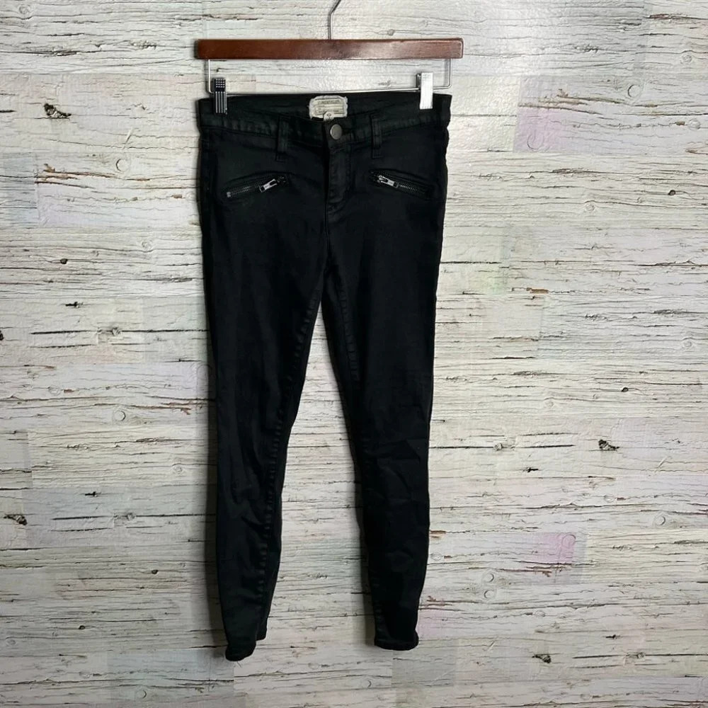 Current Elliott Black Soho Zip Stiletto Faux Leather Coated Jeans size 25